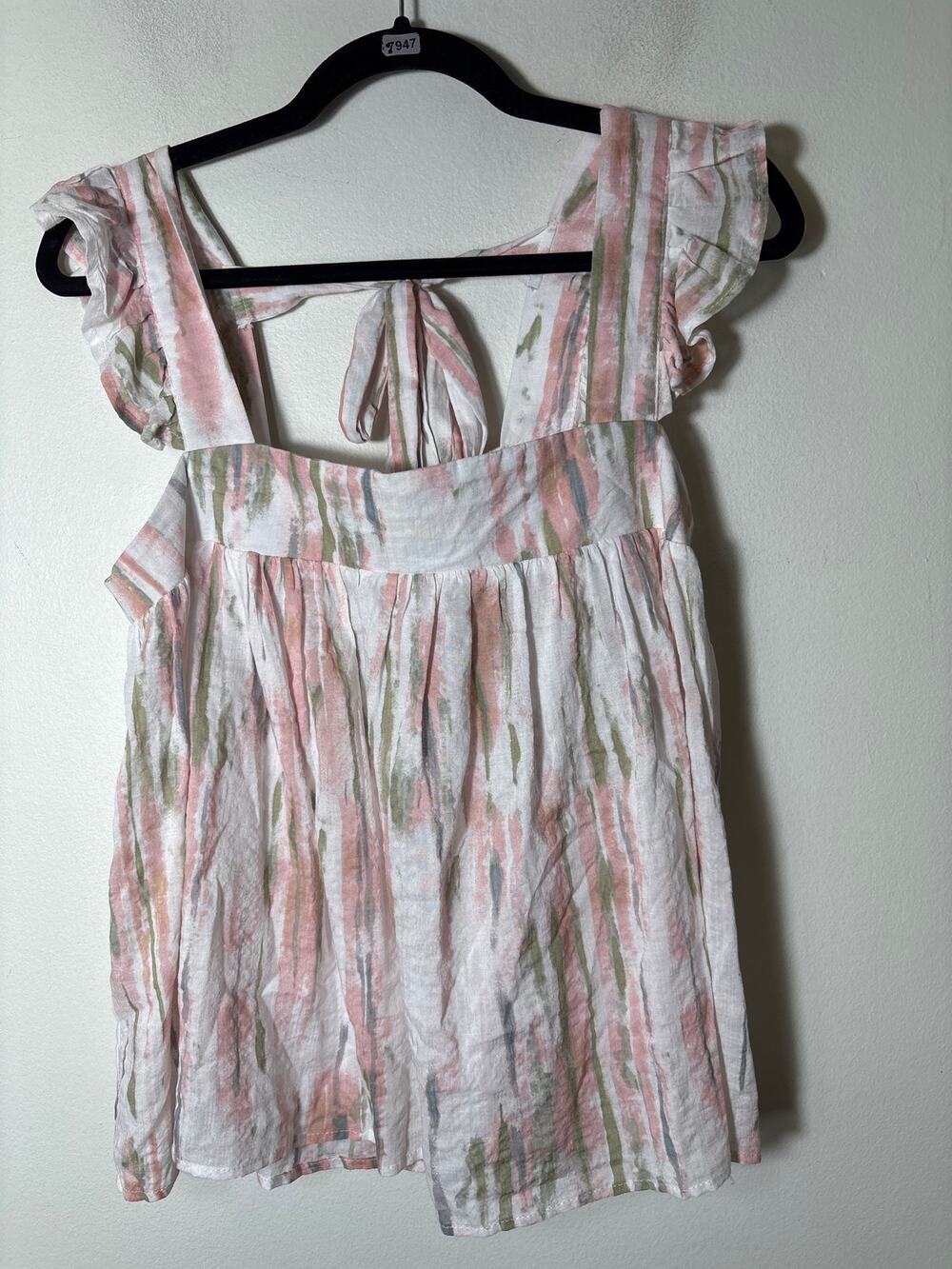 NWT Meet me in Santorini Pink Water Color Tie Back Cotton Top Sz M